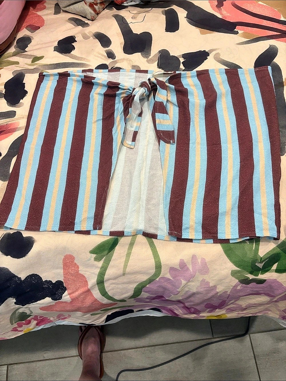 Free People Vintage Striped Tie Front Wrap Mini Skirt OS